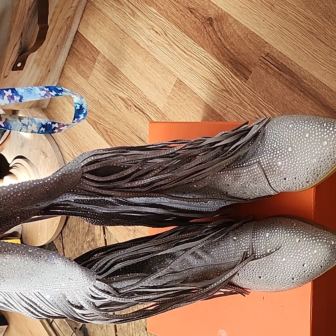 Boots Women's Size 8 Silver Sparkle With Fringe ~ Nib With Dust Covers